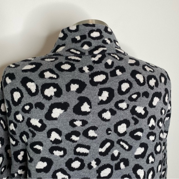 Rachel Zoe Grey and Black Leopard Full Zip Front Sweater Cardigan - Picture 6 of 11